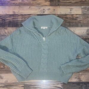 Teal Cowl Neck Cable Sweater